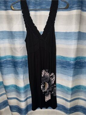 Black Floral V-Neck Women's Dress